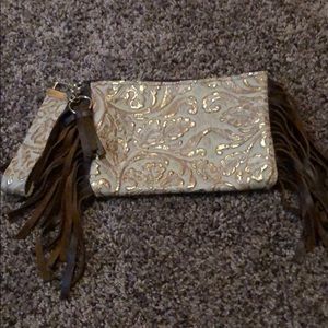Handmade leather fringe wristlet